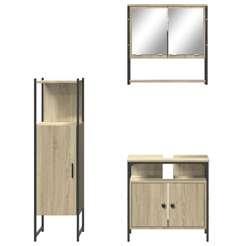 3-delige Badkamermeubelset bewerkt hout sonoma eikenkleurig is nu te koop bij PeponiXL, paradijselijk wonen!