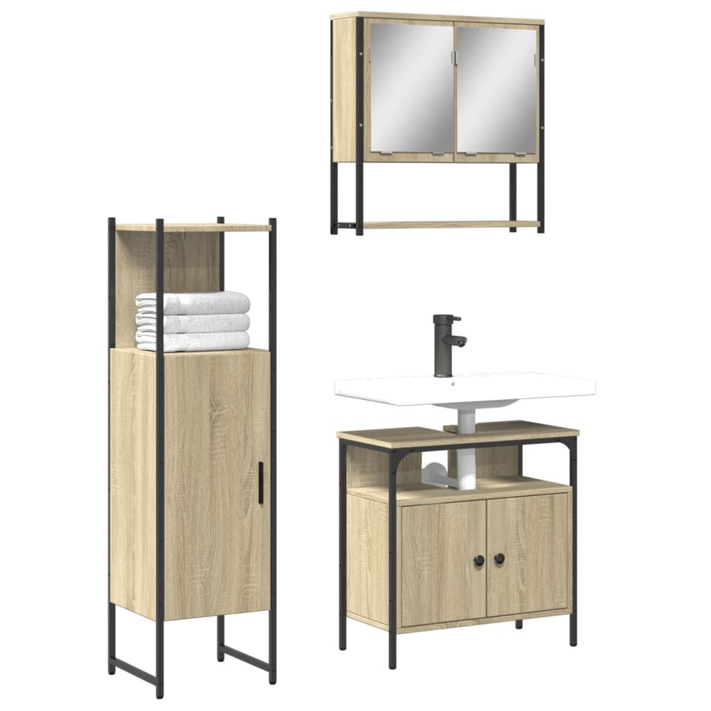 3-delige Badkamermeubelset bewerkt hout sonoma eikenkleurig is nu te koop bij PeponiXL, paradijselijk wonen!