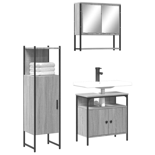 3-delige Badkamermeubelset bewerkt hout grijs sonoma eikenkleur is nu te koop bij PeponiXL, paradijselijk wonen!