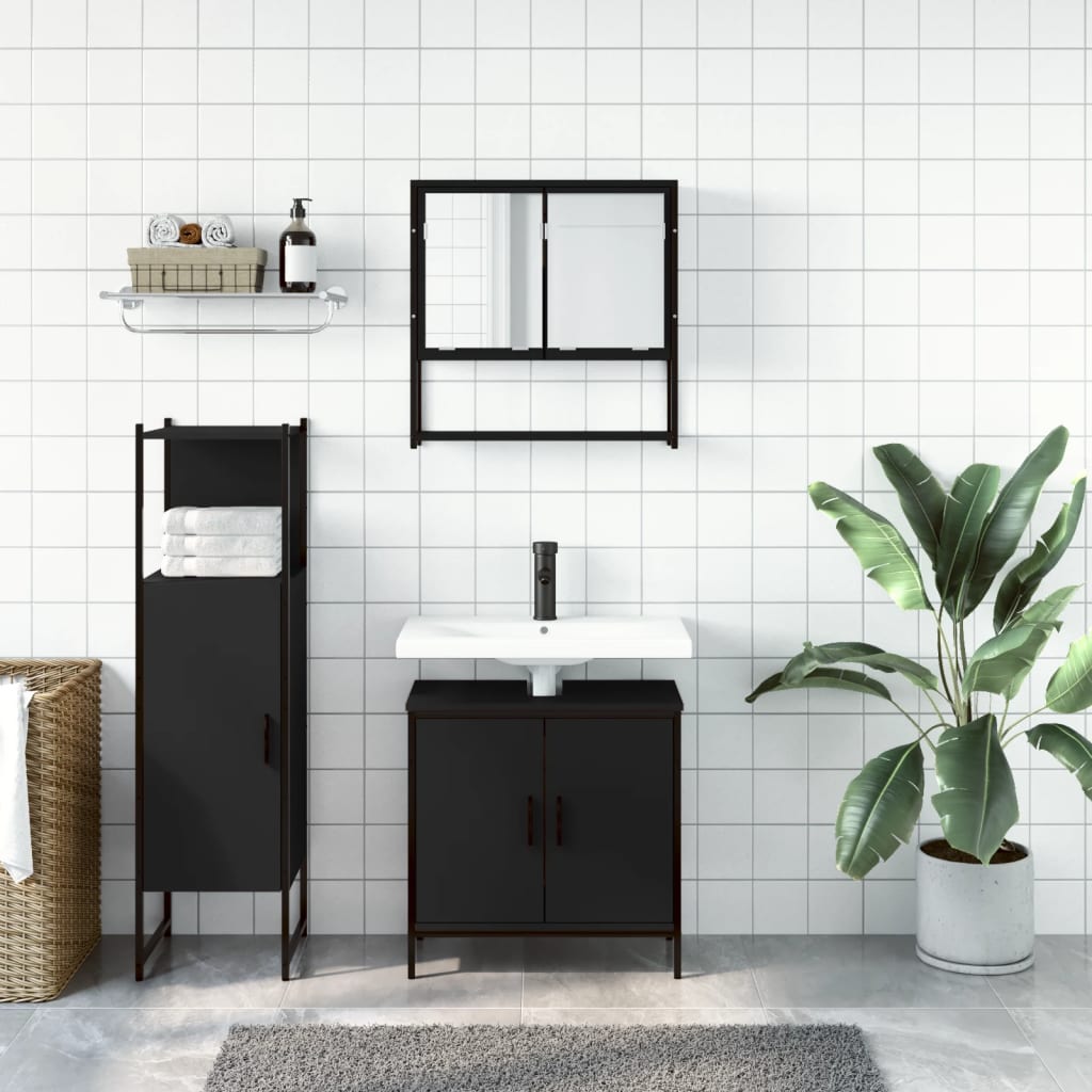 3-delige Badkamermeubelset bewerkt hout zwart is nu te koop bij PeponiXL, paradijselijk wonen!