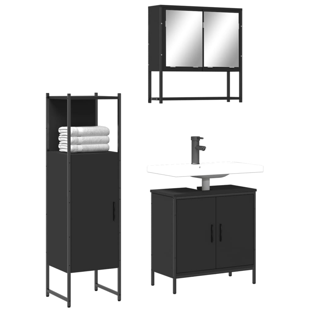 3-delige Badkamermeubelset bewerkt hout zwart is nu te koop bij PeponiXL, paradijselijk wonen!