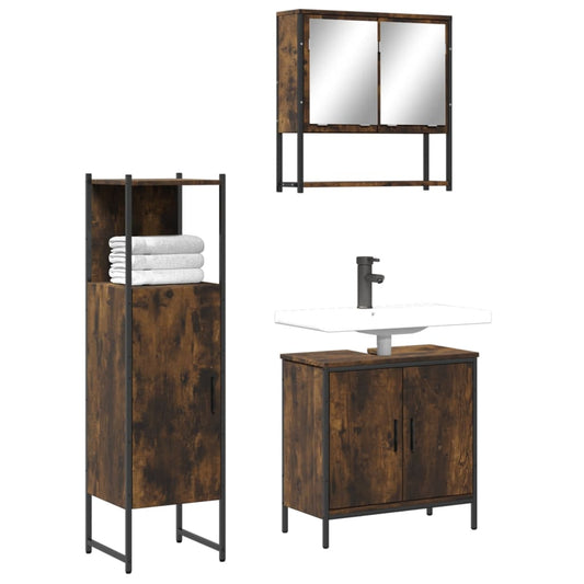 3-delige Badkamermeubelset bewerkt hout gerookt eikenkleurig is nu te koop bij PeponiXL, paradijselijk wonen!