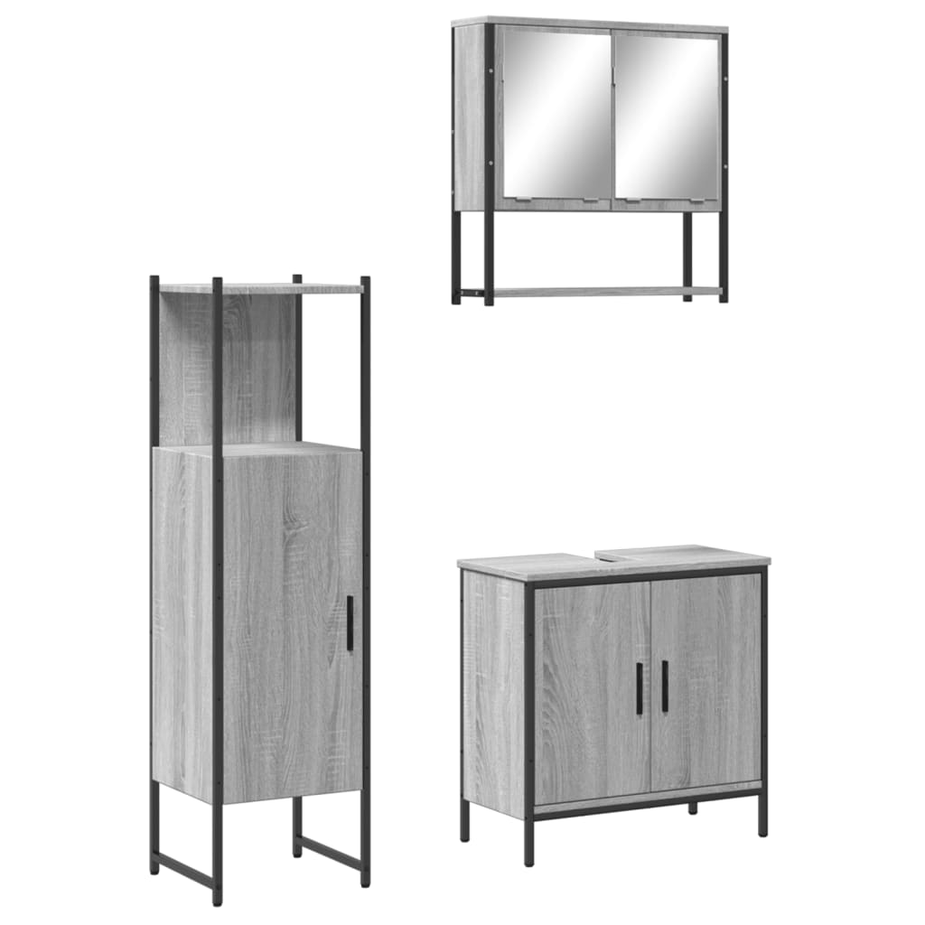 3-delige Badkamermeubelset bewerkt hout grijs sonoma eikenkleur is nu te koop bij PeponiXL, paradijselijk wonen!