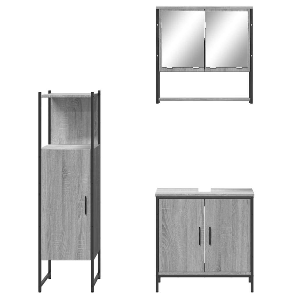 3-delige Badkamermeubelset bewerkt hout grijs sonoma eikenkleur is nu te koop bij PeponiXL, paradijselijk wonen!