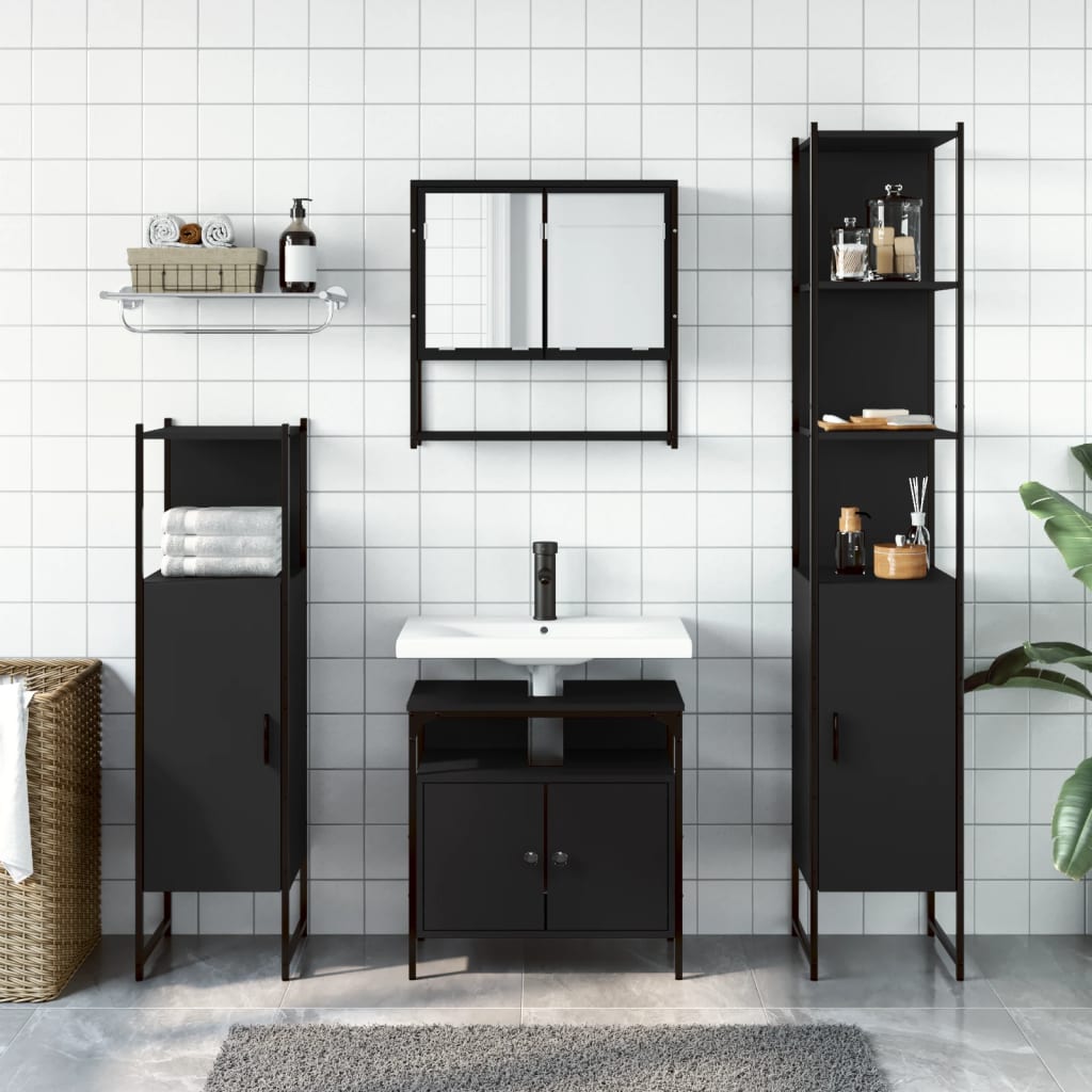 4-delige Badkamermeubelset bewerkt hout zwart is nu te koop bij PeponiXL, paradijselijk wonen!