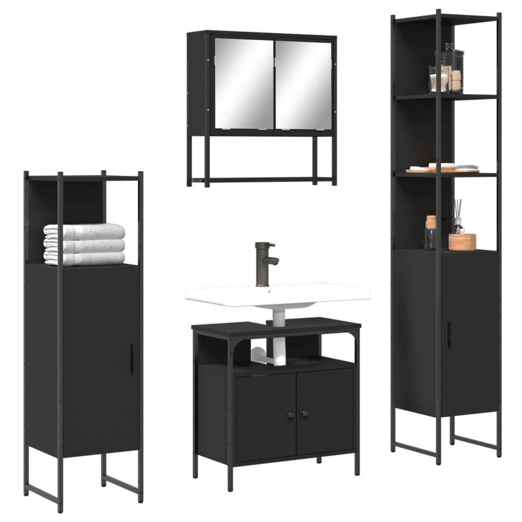 4-delige Badkamermeubelset bewerkt hout zwart is nu te koop bij PeponiXL, paradijselijk wonen!