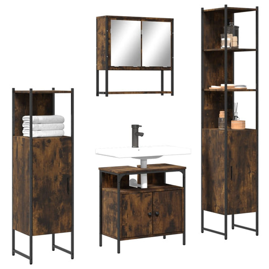 4-delige Badkamermeubelset bewerkt hout gerookt eikenkleurig is nu te koop bij PeponiXL, paradijselijk wonen!