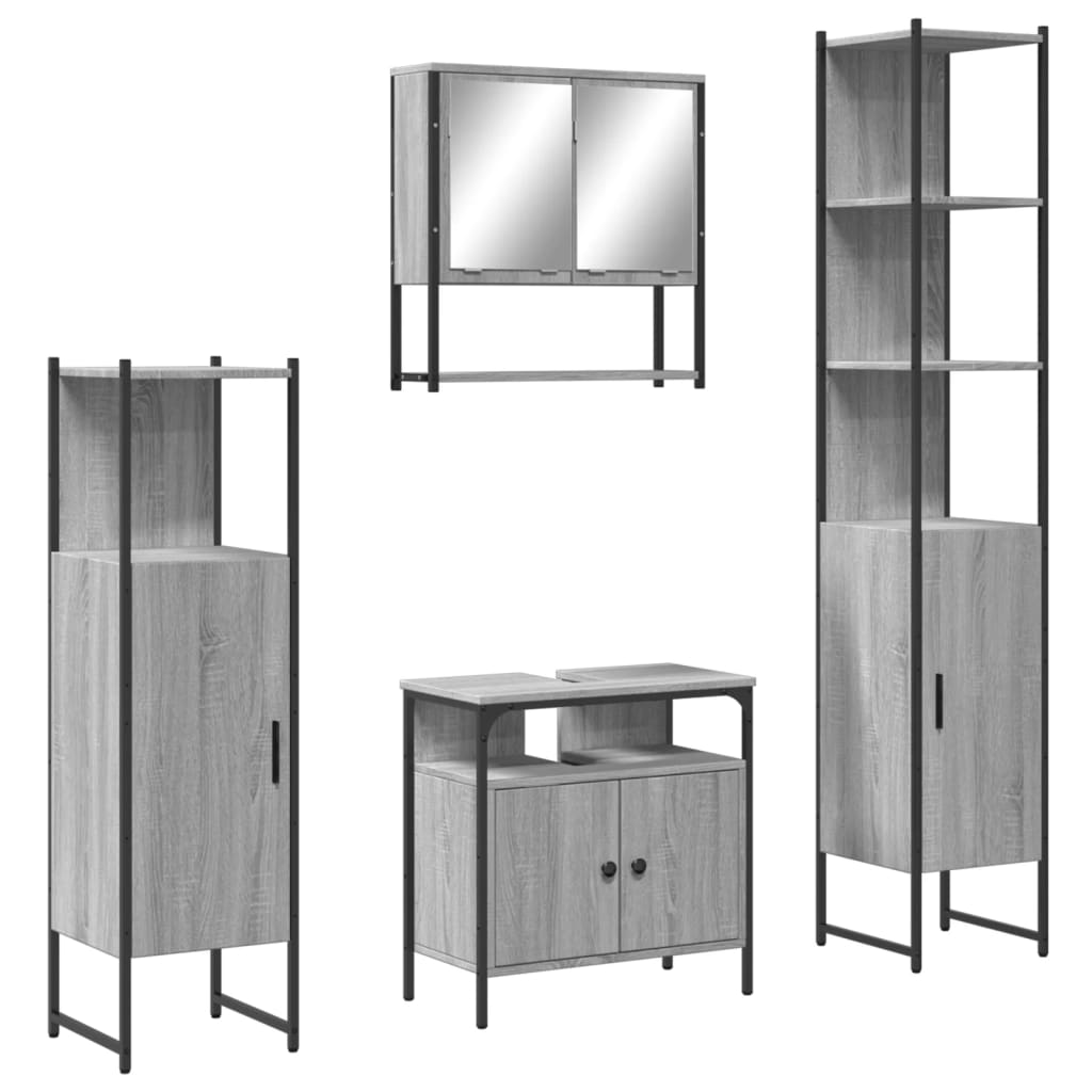 4-delige Badkamermeubelset bewerkt hout grijs sonoma eikenkleur is nu te koop bij PeponiXL, paradijselijk wonen!