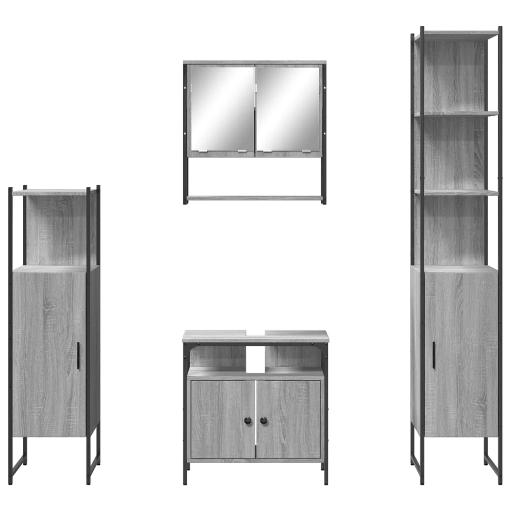 4-delige Badkamermeubelset bewerkt hout grijs sonoma eikenkleur is nu te koop bij PeponiXL, paradijselijk wonen!