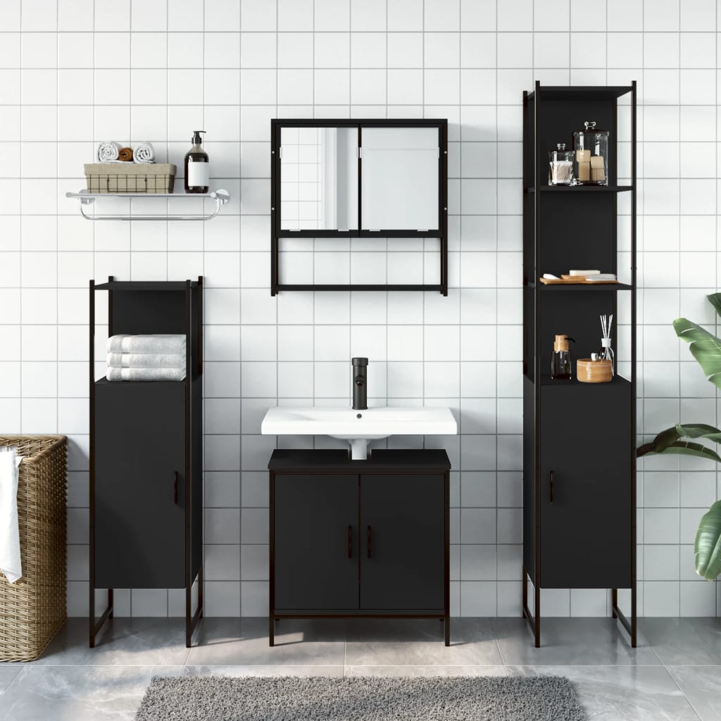 4-delige Badkamermeubelset bewerkt hout zwart is nu te koop bij PeponiXL, paradijselijk wonen!
