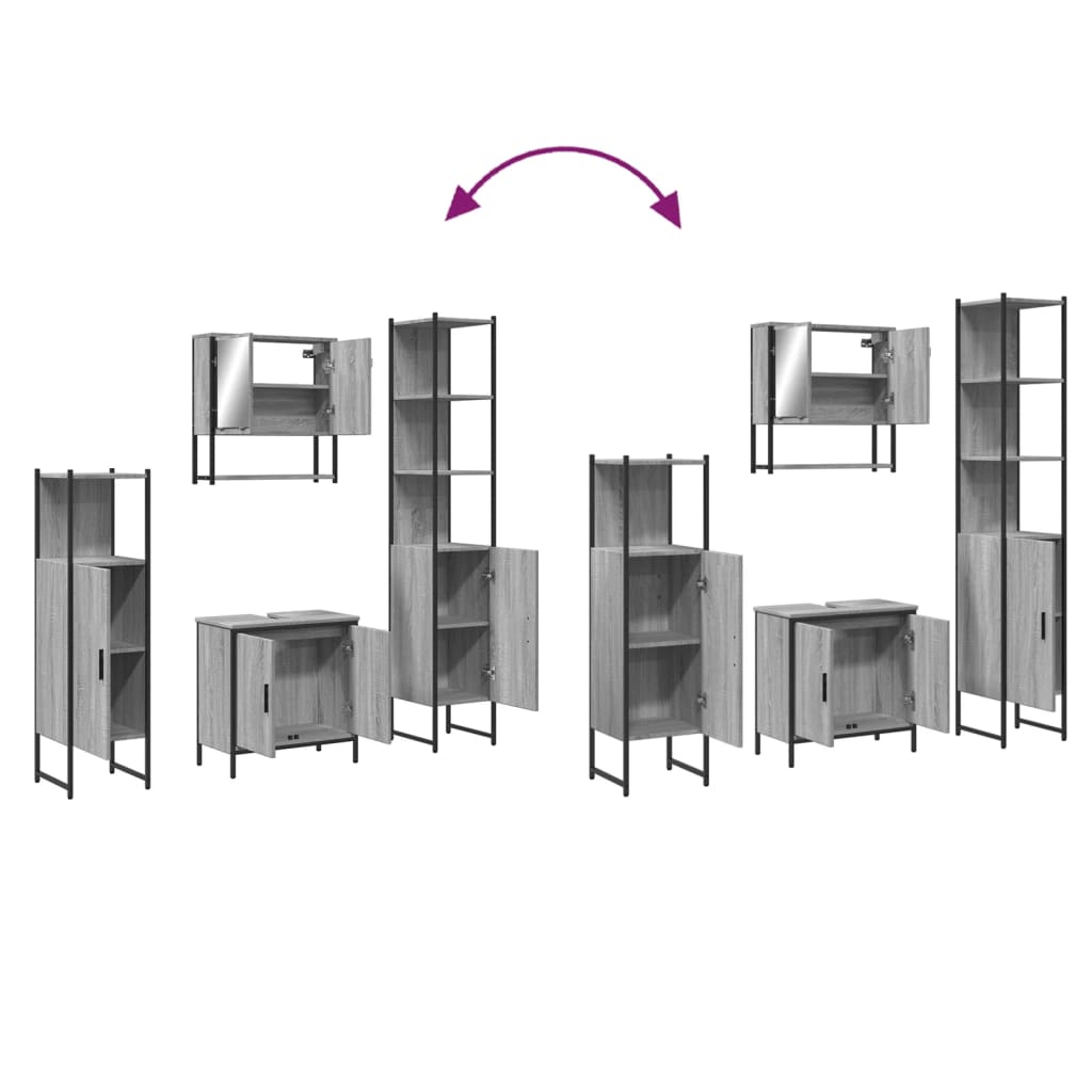 4-delige Badkamermeubelset bewerkt hout grijs sonoma eikenkleur is nu te koop bij PeponiXL, paradijselijk wonen!