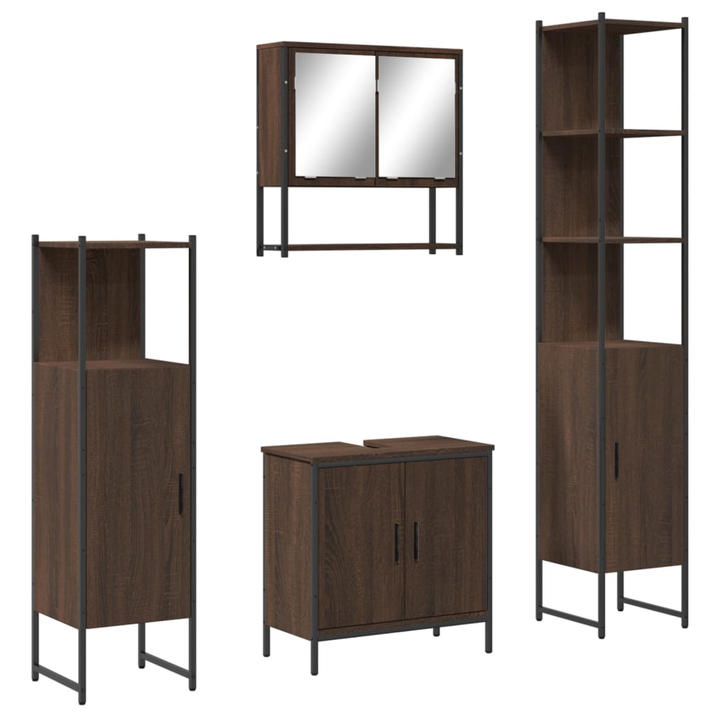 4-delige Badkamermeubelset bewerkt hout bruin eikenkleur is nu te koop bij PeponiXL, paradijselijk wonen!