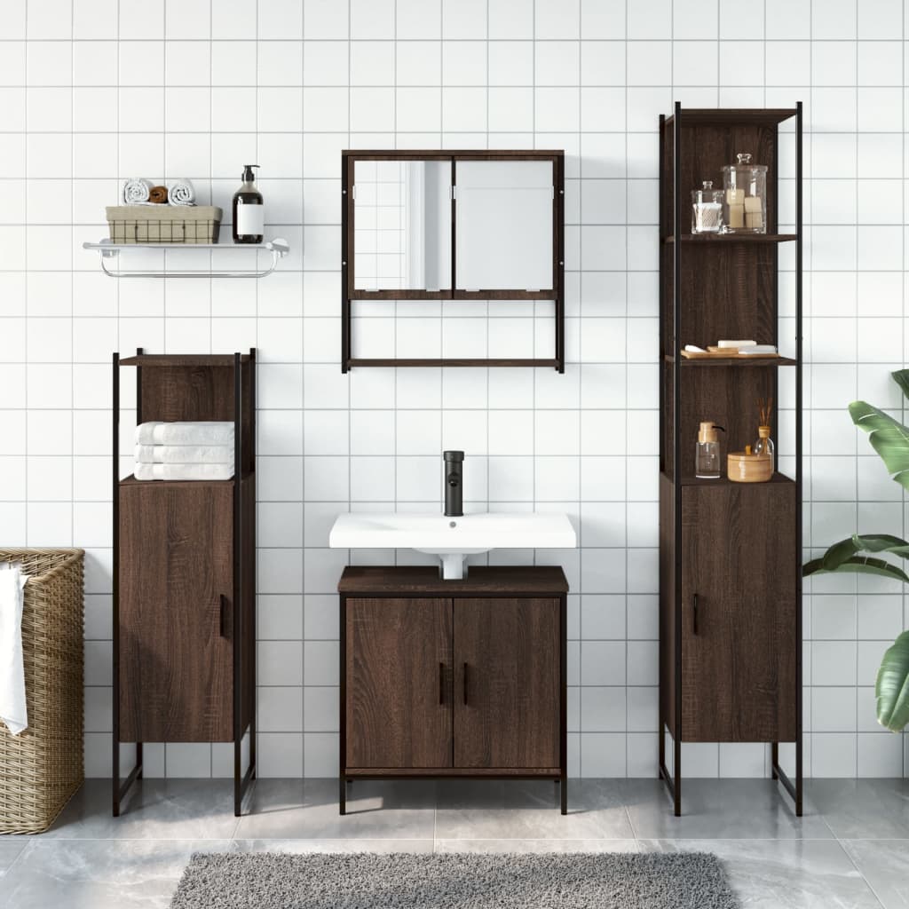 4-delige Badkamermeubelset bewerkt hout bruin eikenkleur is nu te koop bij PeponiXL, paradijselijk wonen!