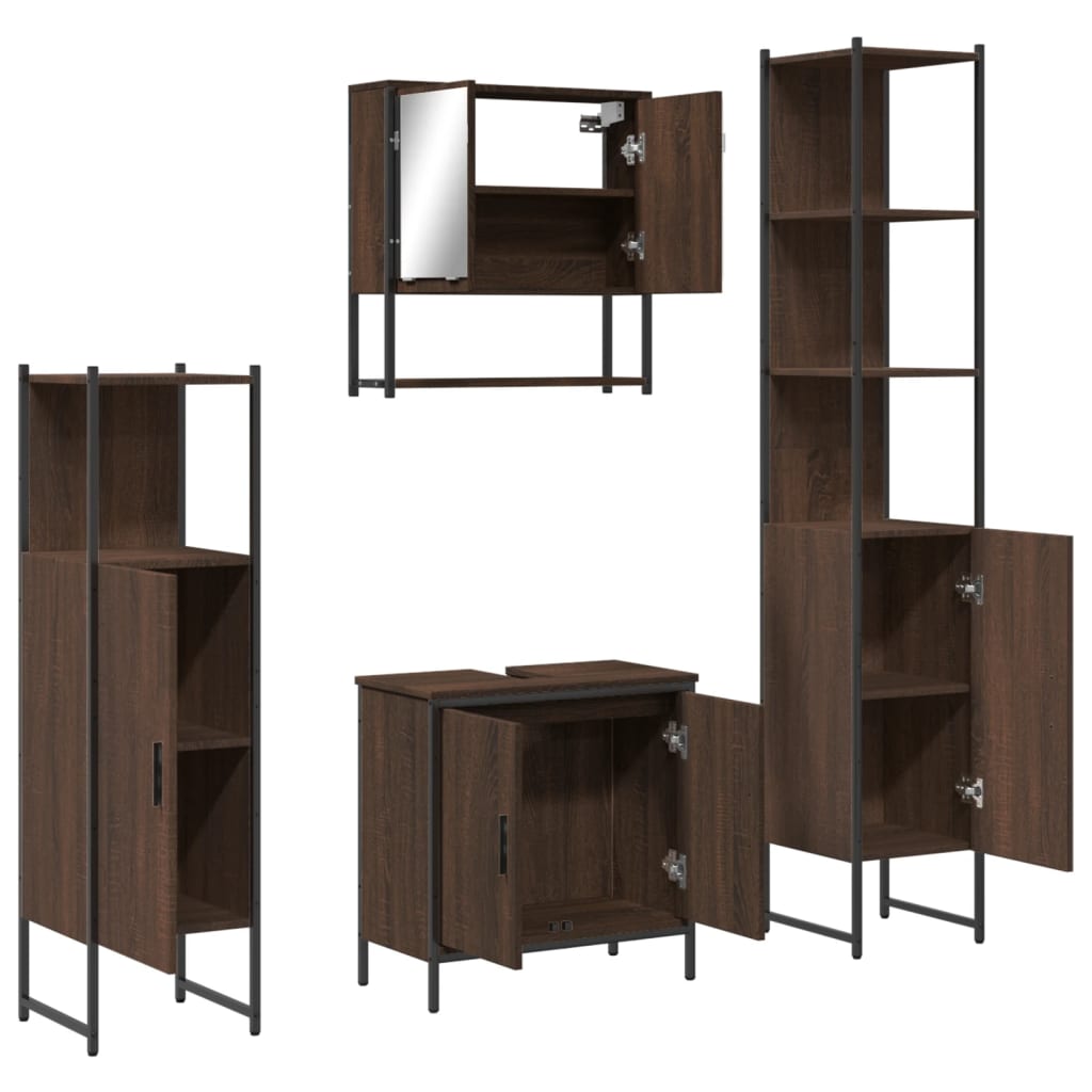 4-delige Badkamermeubelset bewerkt hout bruin eikenkleur is nu te koop bij PeponiXL, paradijselijk wonen!