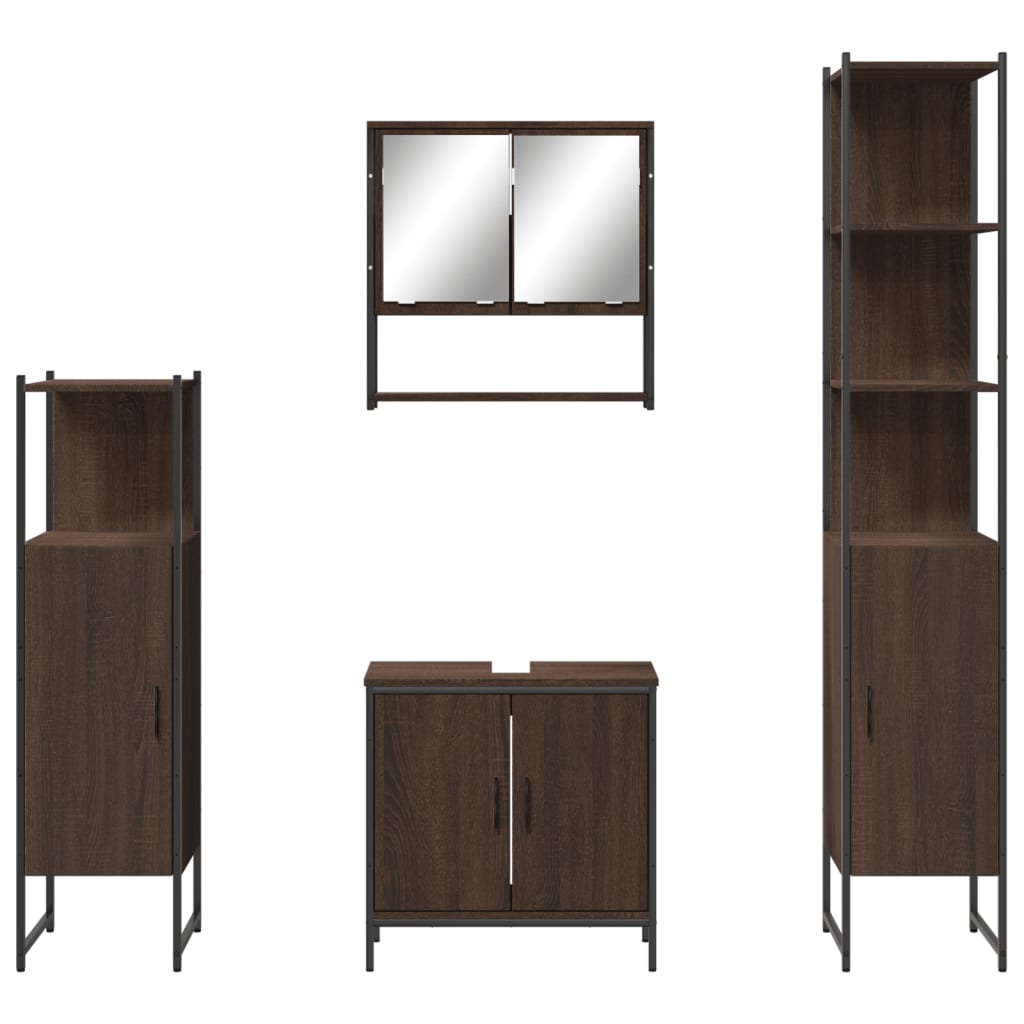 4-delige Badkamermeubelset bewerkt hout bruin eikenkleur is nu te koop bij PeponiXL, paradijselijk wonen!