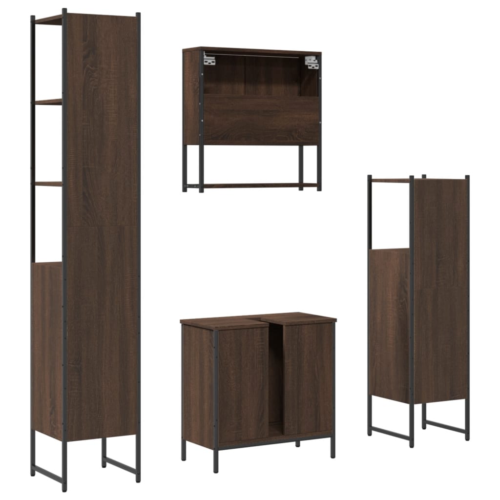 4-delige Badkamermeubelset bewerkt hout bruin eikenkleur is nu te koop bij PeponiXL, paradijselijk wonen!
