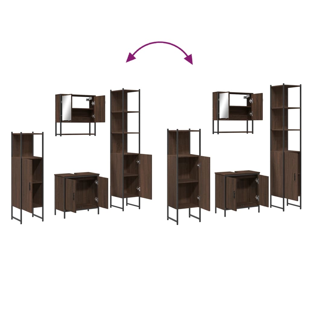4-delige Badkamermeubelset bewerkt hout bruin eikenkleur is nu te koop bij PeponiXL, paradijselijk wonen!