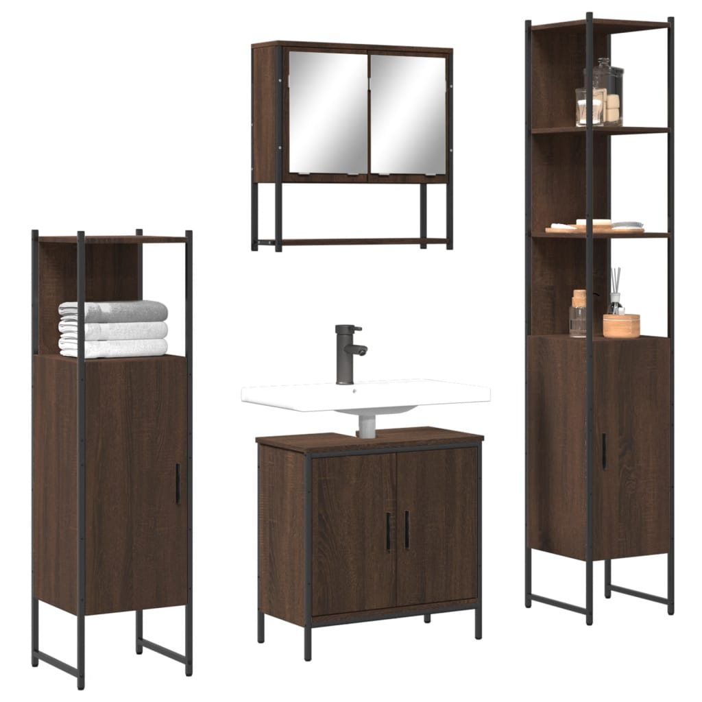 4-delige Badkamermeubelset bewerkt hout bruin eikenkleur is nu te koop bij PeponiXL, paradijselijk wonen!