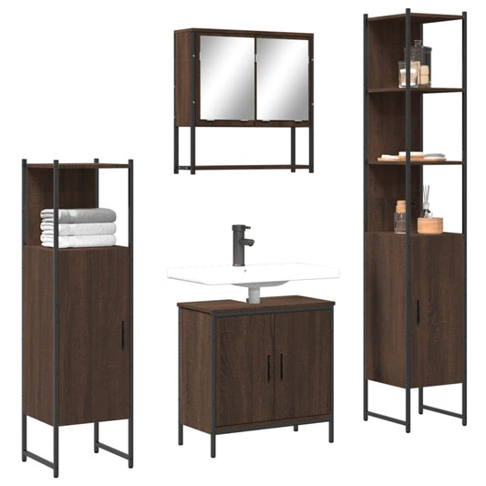 4-delige Badkamermeubelset bewerkt hout bruin eikenkleur is nu te koop bij PeponiXL, paradijselijk wonen!