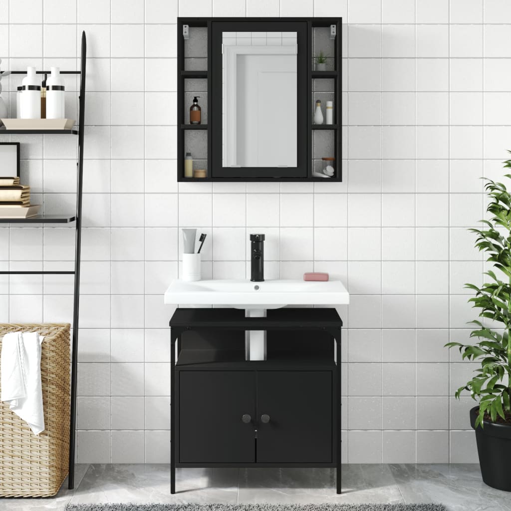 2-delige Badkamermeubelset bewerkt hout zwart is nu te koop bij PeponiXL, paradijselijk wonen!