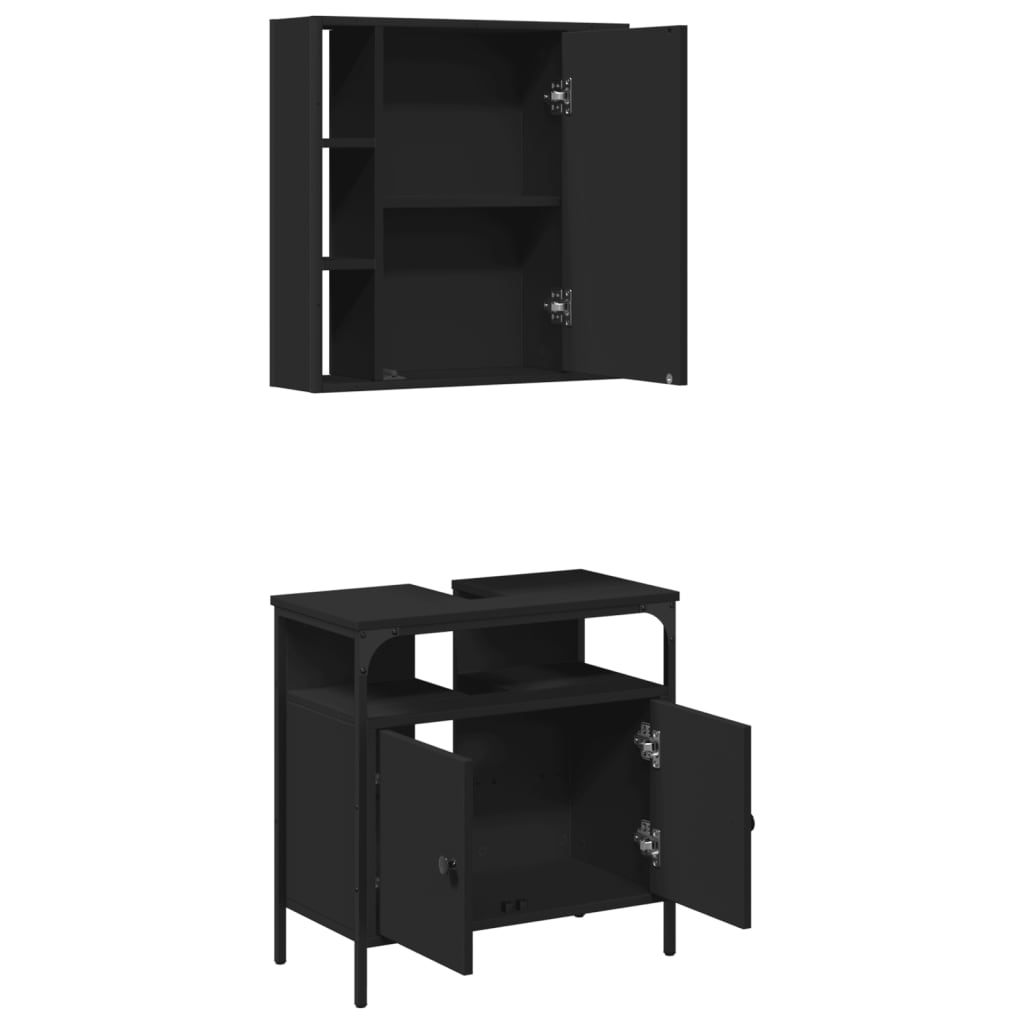 2-delige Badkamermeubelset bewerkt hout zwart is nu te koop bij PeponiXL, paradijselijk wonen!