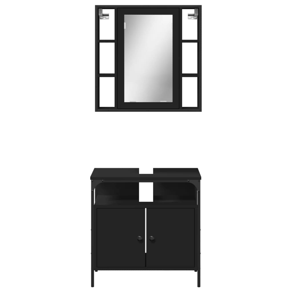 2-delige Badkamermeubelset bewerkt hout zwart is nu te koop bij PeponiXL, paradijselijk wonen!