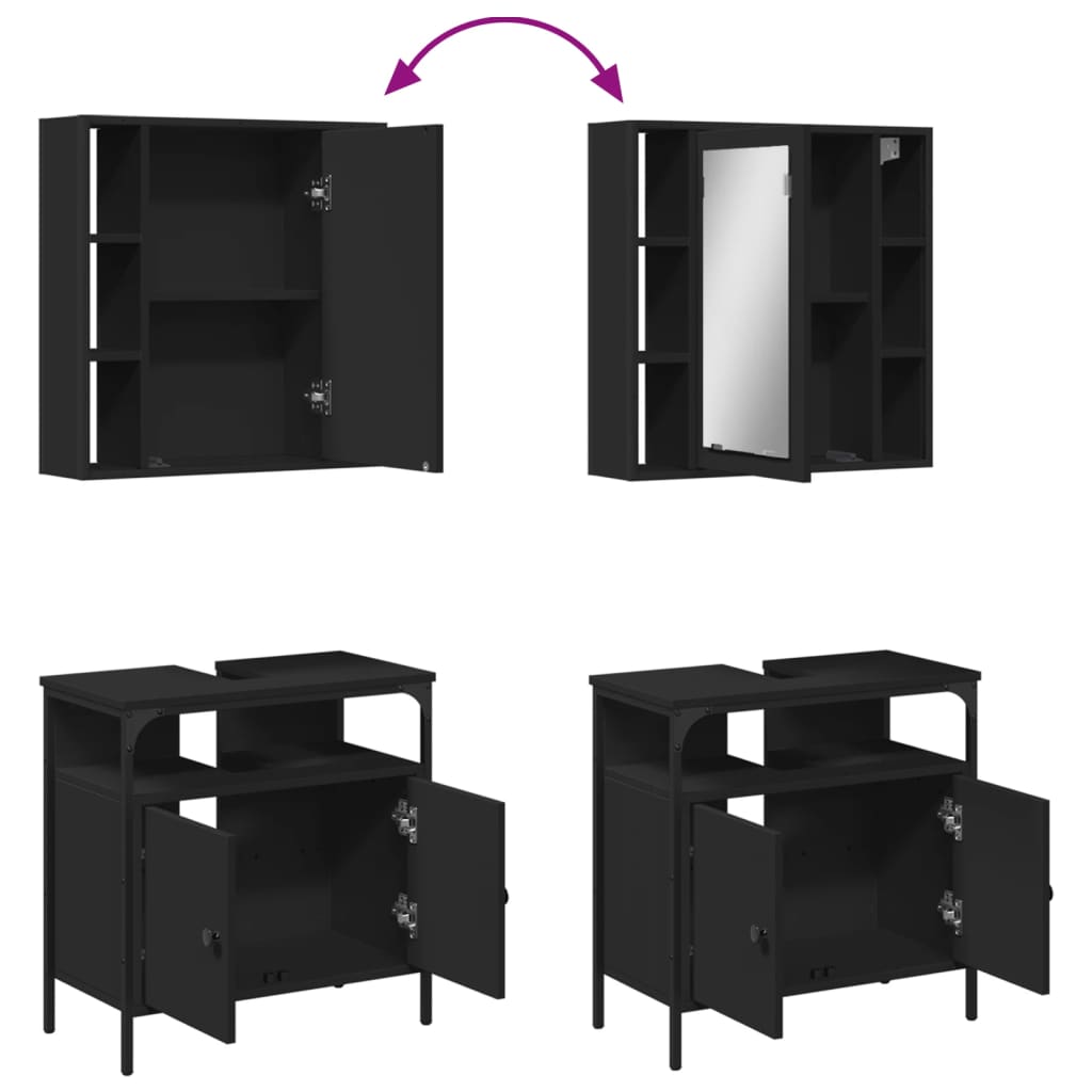 2-delige Badkamermeubelset bewerkt hout zwart is nu te koop bij PeponiXL, paradijselijk wonen!