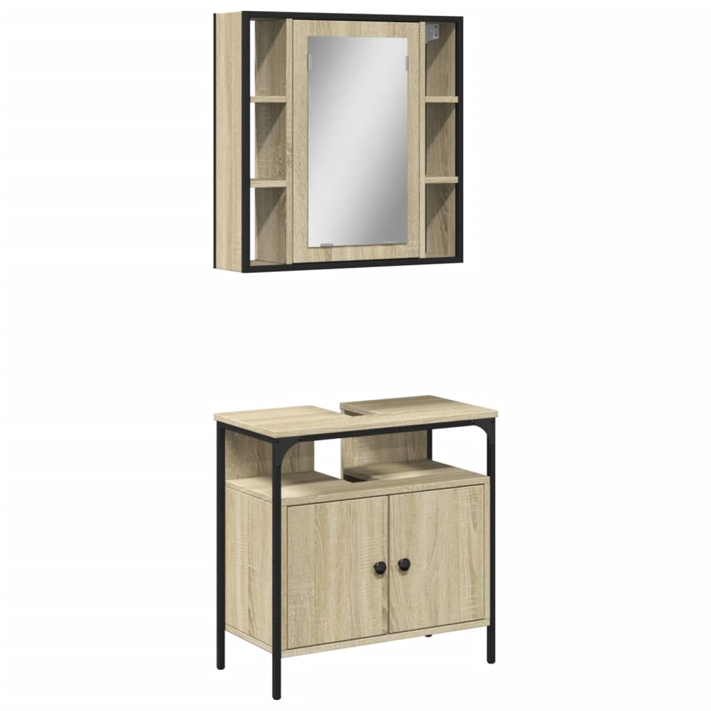 2-delige Badkamermeubelset bewerkt hout sonoma eikenkleurig is nu te koop bij PeponiXL, paradijselijk wonen!