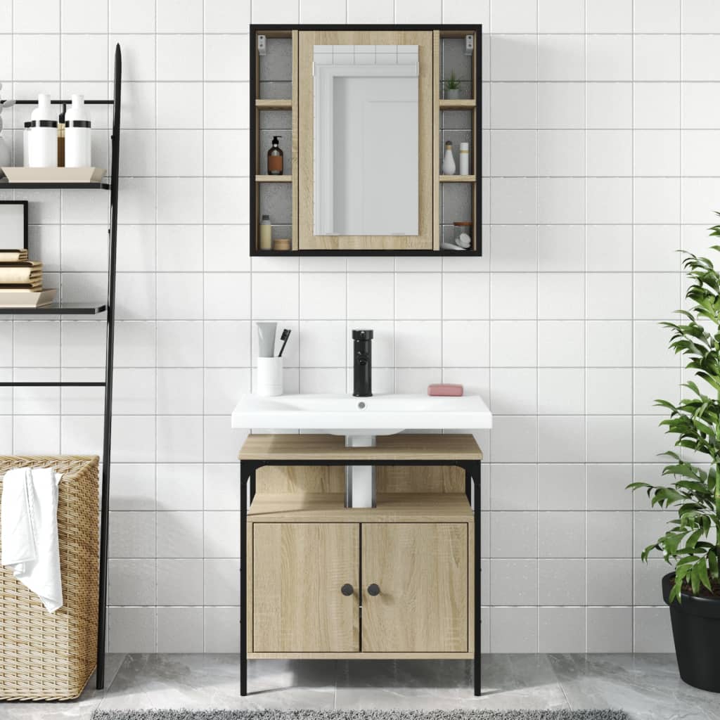 2-delige Badkamermeubelset bewerkt hout sonoma eikenkleurig is nu te koop bij PeponiXL, paradijselijk wonen!