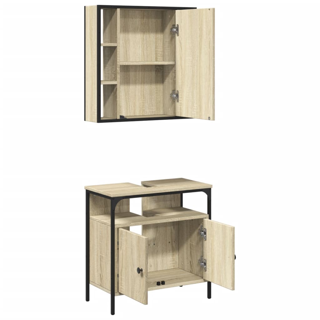 2-delige Badkamermeubelset bewerkt hout sonoma eikenkleurig is nu te koop bij PeponiXL, paradijselijk wonen!