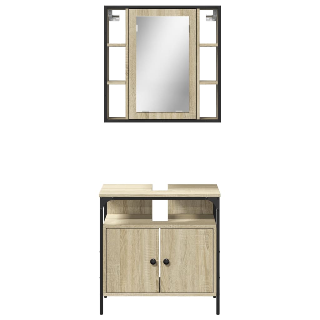 2-delige Badkamermeubelset bewerkt hout sonoma eikenkleurig is nu te koop bij PeponiXL, paradijselijk wonen!