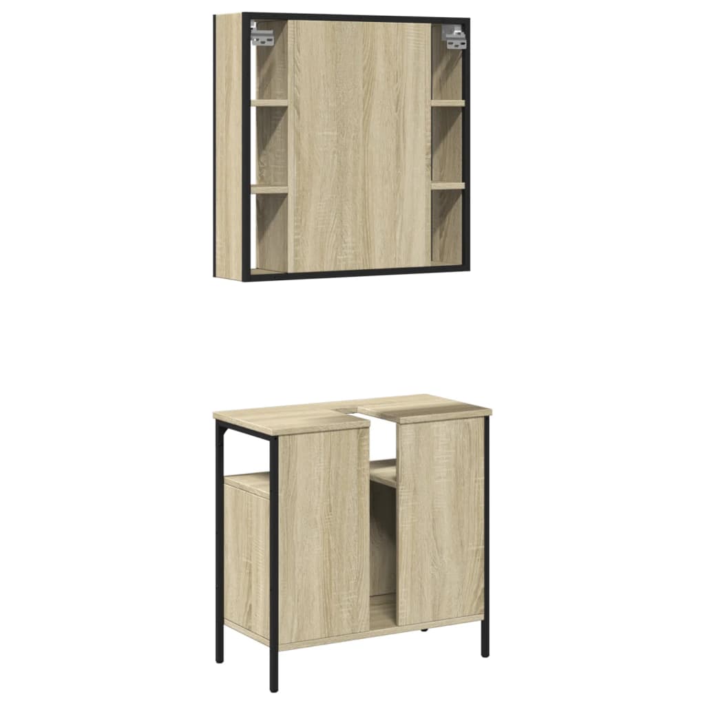 2-delige Badkamermeubelset bewerkt hout sonoma eikenkleurig is nu te koop bij PeponiXL, paradijselijk wonen!