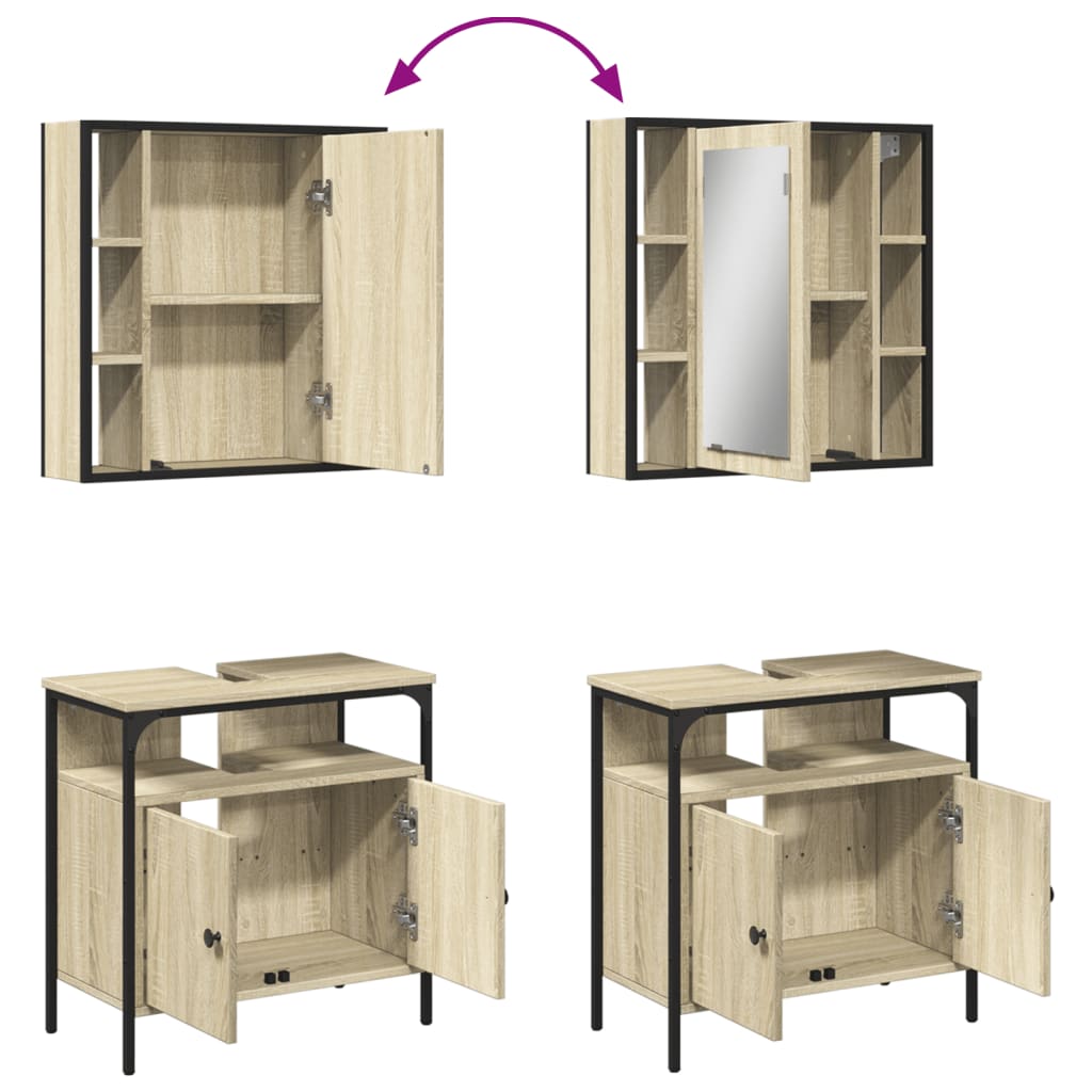 2-delige Badkamermeubelset bewerkt hout sonoma eikenkleurig is nu te koop bij PeponiXL, paradijselijk wonen!