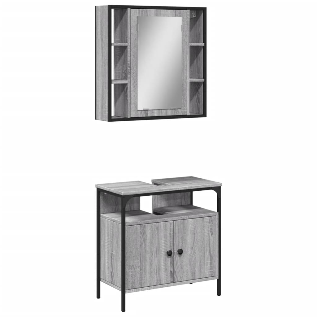 2-delige Badkamermeubelset bewerkt hout grijs sonoma eikenkleur is nu te koop bij PeponiXL, paradijselijk wonen!