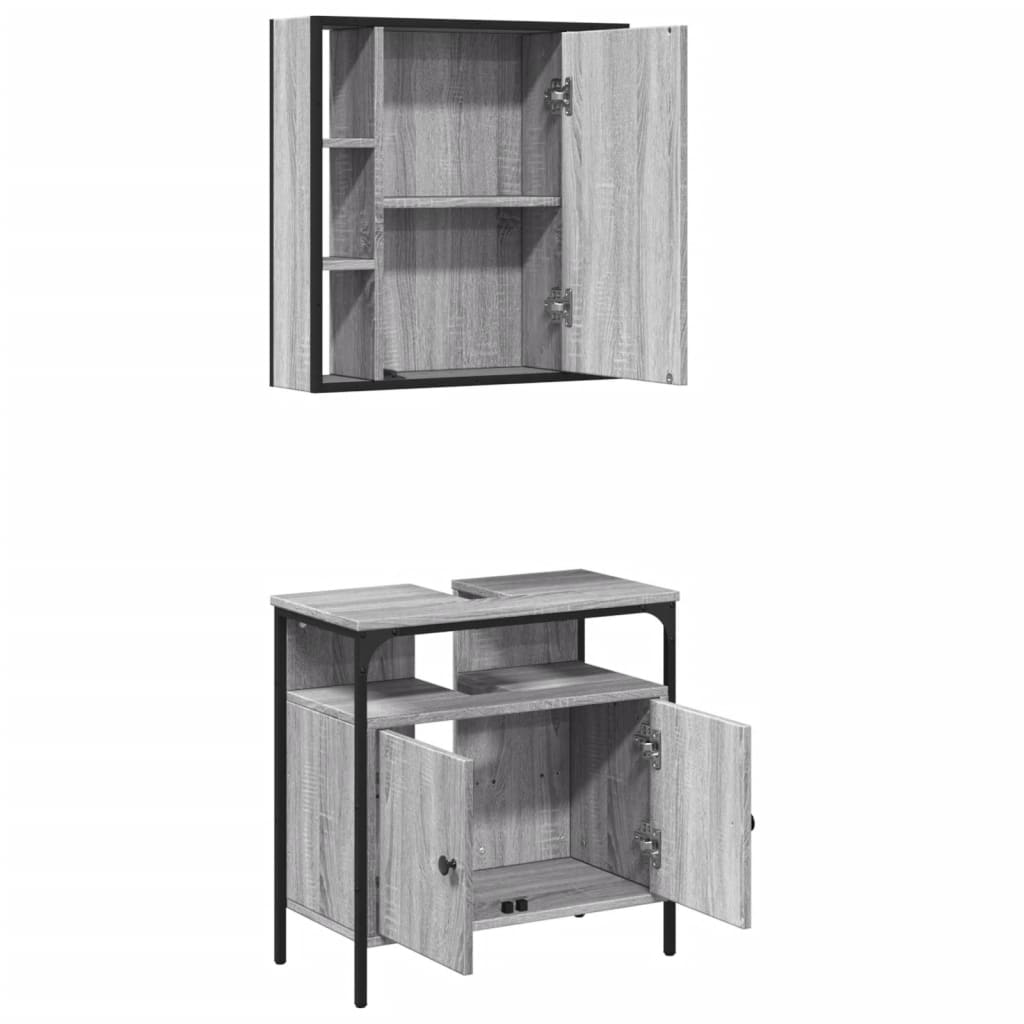 2-delige Badkamermeubelset bewerkt hout grijs sonoma eikenkleur is nu te koop bij PeponiXL, paradijselijk wonen!