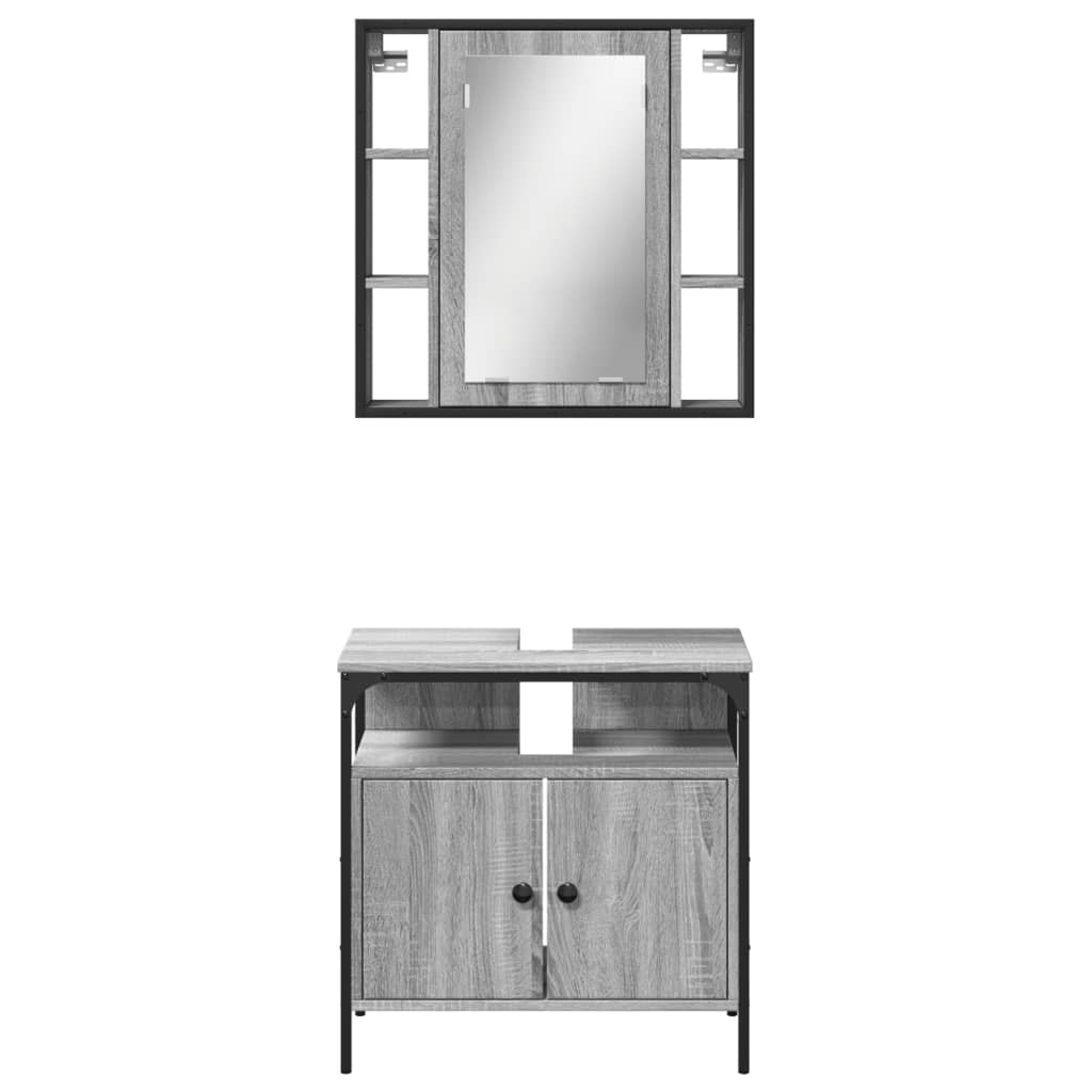 2-delige Badkamermeubelset bewerkt hout grijs sonoma eikenkleur is nu te koop bij PeponiXL, paradijselijk wonen!