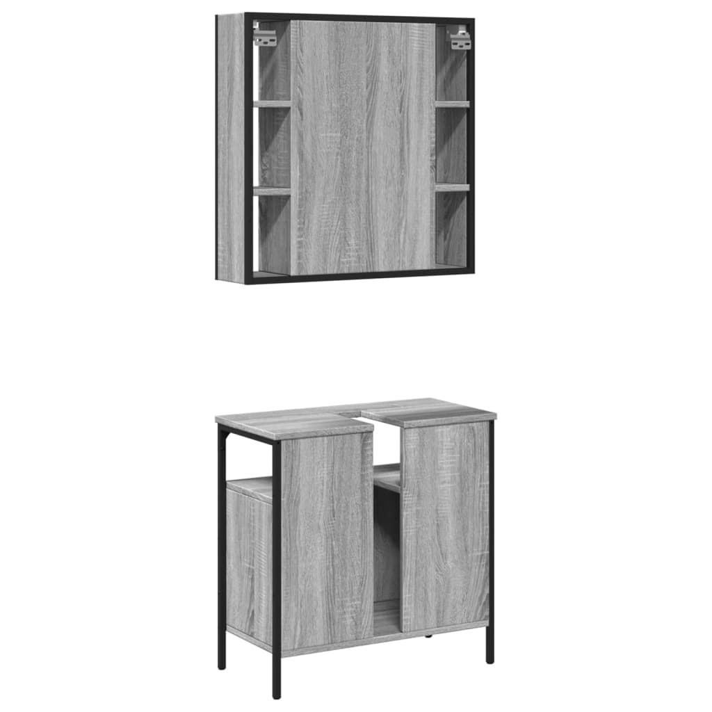 2-delige Badkamermeubelset bewerkt hout grijs sonoma eikenkleur is nu te koop bij PeponiXL, paradijselijk wonen!