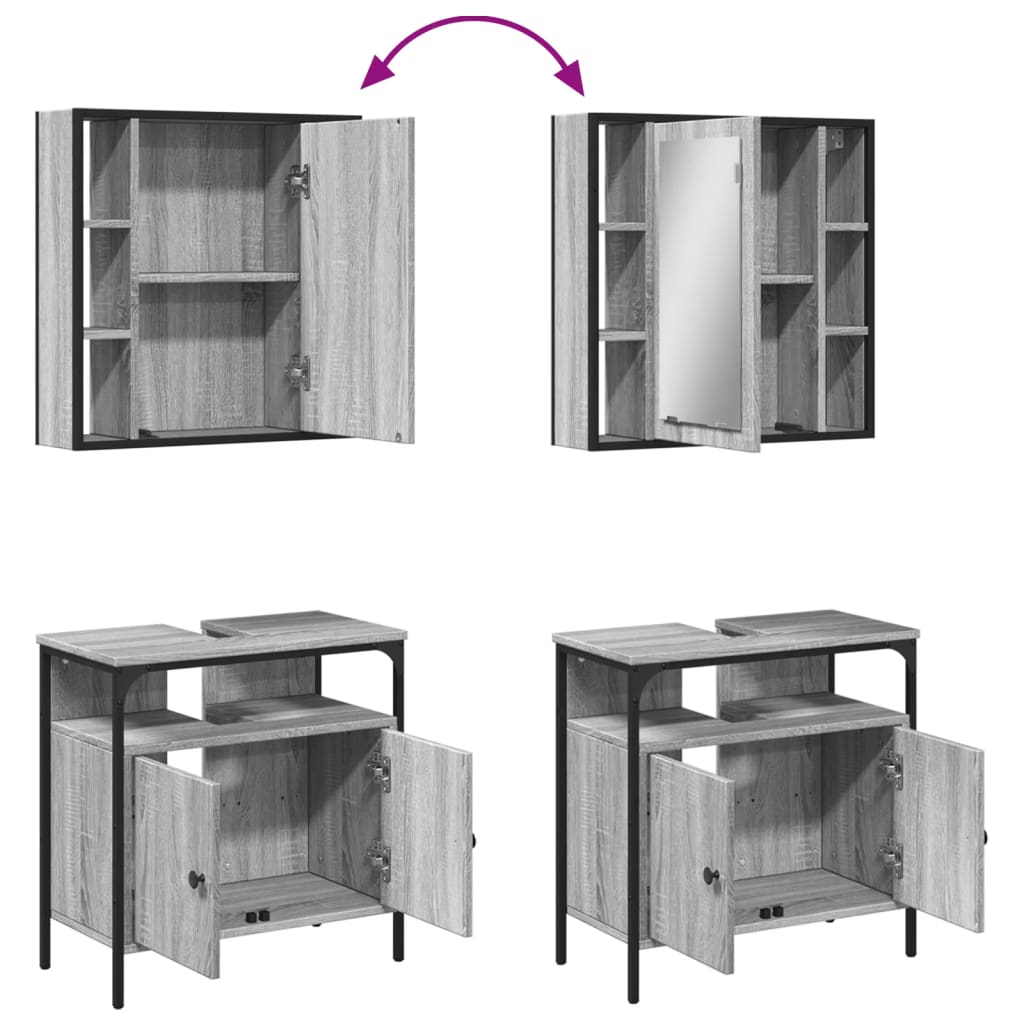 2-delige Badkamermeubelset bewerkt hout grijs sonoma eikenkleur is nu te koop bij PeponiXL, paradijselijk wonen!