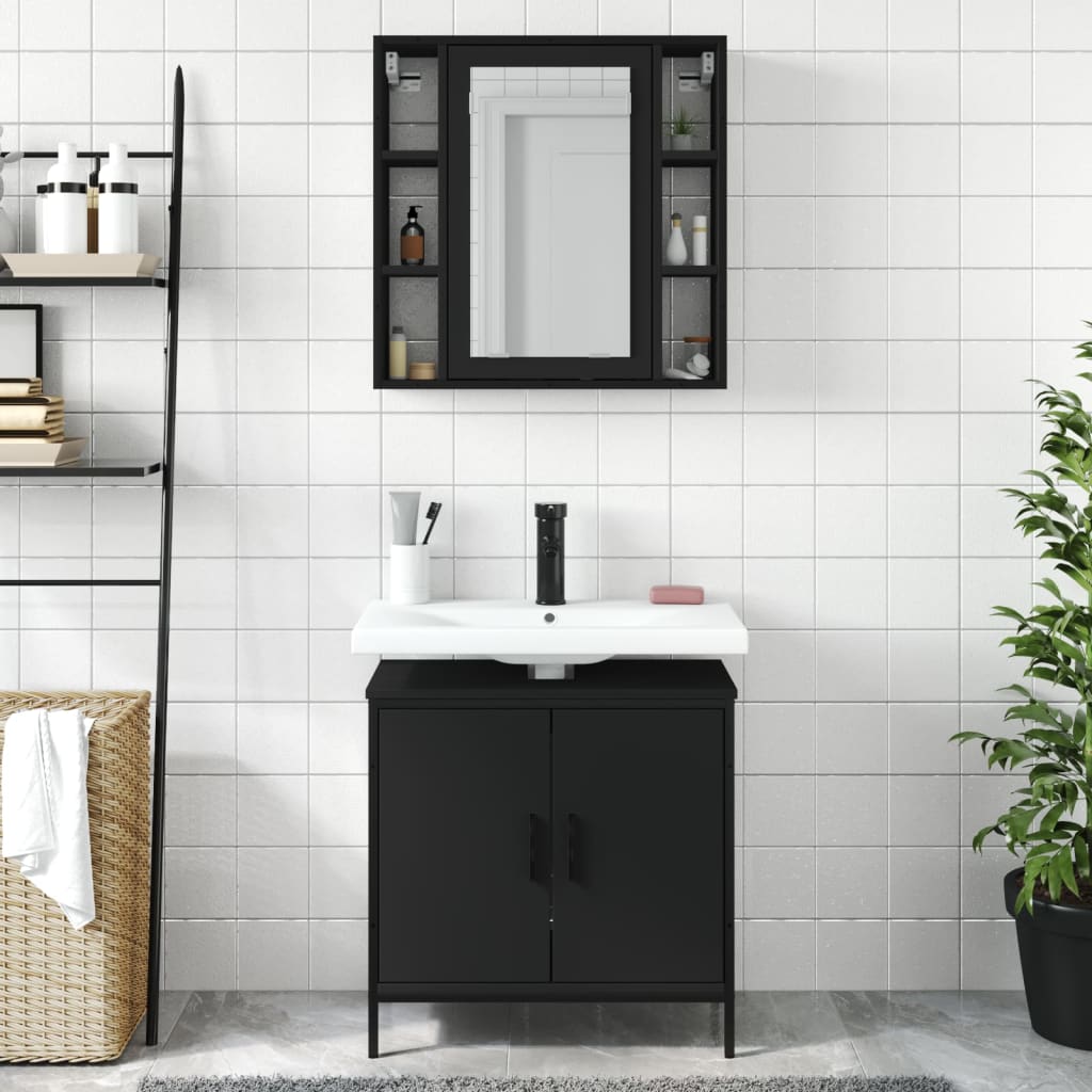 2-delige Badkamermeubelset bewerkt hout zwart is nu te koop bij PeponiXL, paradijselijk wonen!