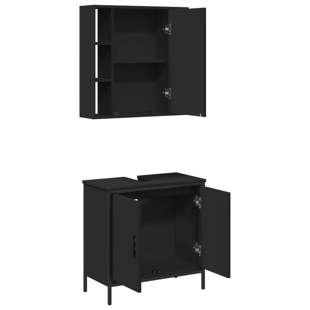 2-delige Badkamermeubelset bewerkt hout zwart is nu te koop bij PeponiXL, paradijselijk wonen!