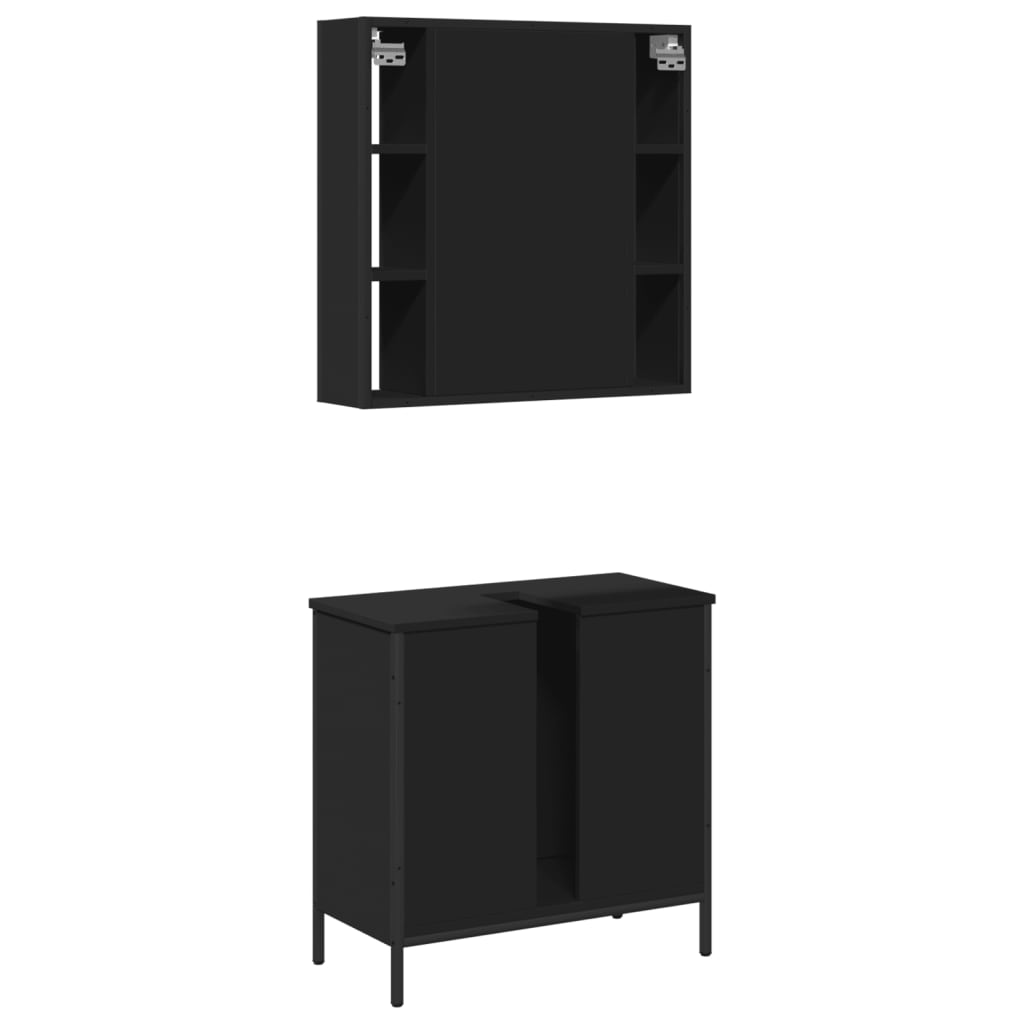 2-delige Badkamermeubelset bewerkt hout zwart is nu te koop bij PeponiXL, paradijselijk wonen!