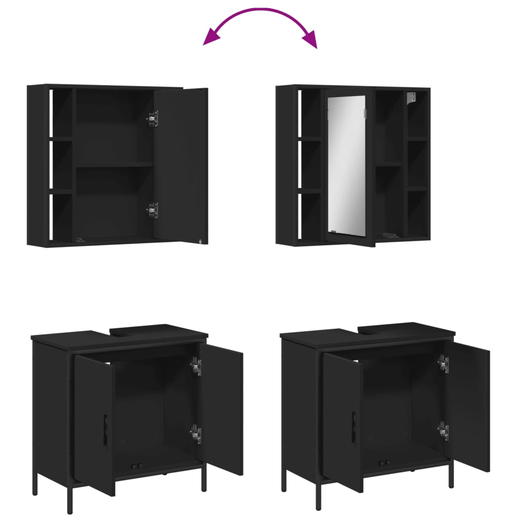 2-delige Badkamermeubelset bewerkt hout zwart is nu te koop bij PeponiXL, paradijselijk wonen!