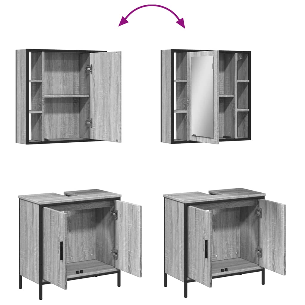 2-delige Badkamermeubelset bewerkt hout grijs sonoma eikenkleur is nu te koop bij PeponiXL, paradijselijk wonen!