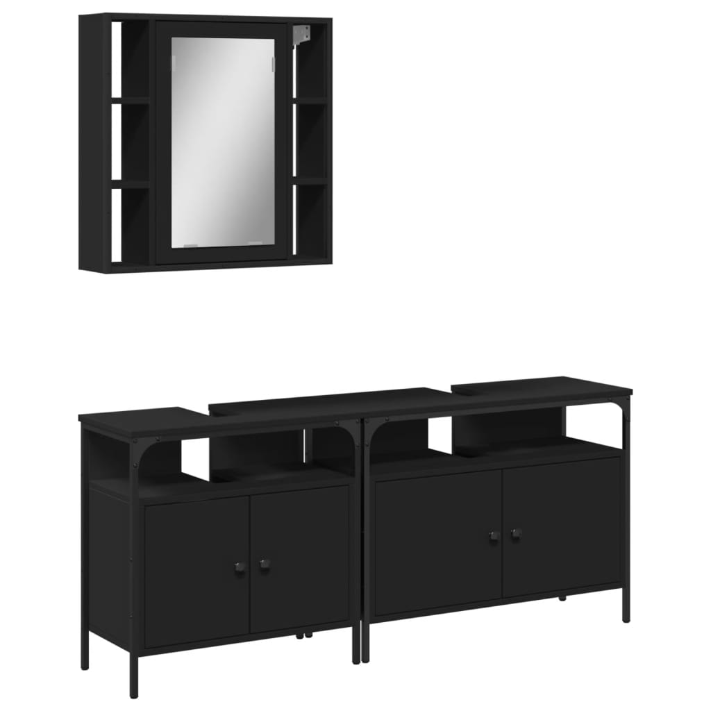 3-delige Badkamerkastenset bewerkt hout zwart is nu te koop bij PeponiXL, paradijselijk wonen!