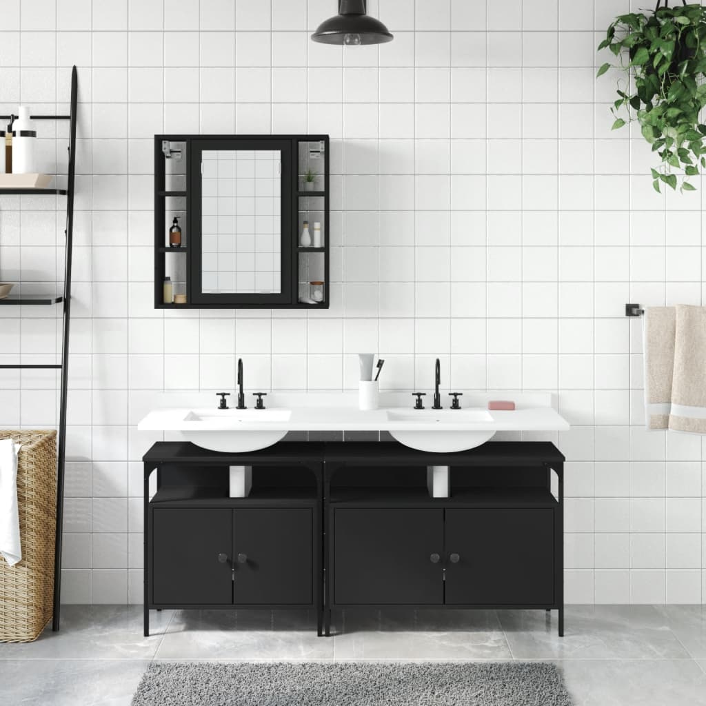 3-delige Badkamerkastenset bewerkt hout zwart is nu te koop bij PeponiXL, paradijselijk wonen!