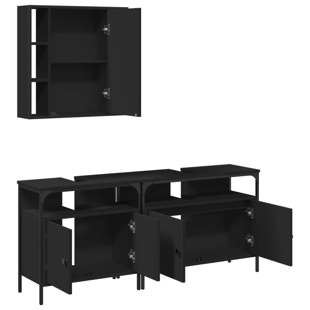 3-delige Badkamerkastenset bewerkt hout zwart is nu te koop bij PeponiXL, paradijselijk wonen!