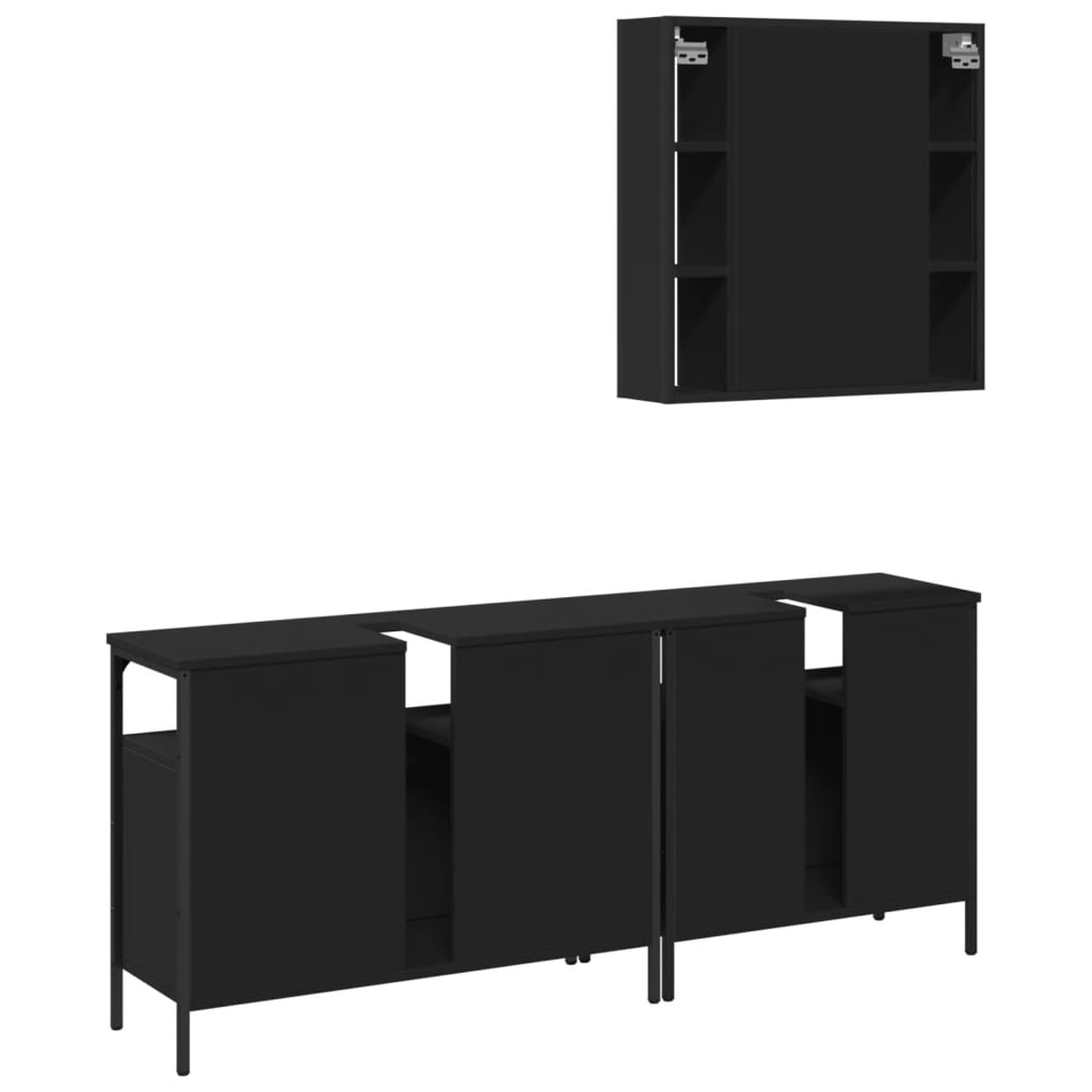 3-delige Badkamerkastenset bewerkt hout zwart is nu te koop bij PeponiXL, paradijselijk wonen!