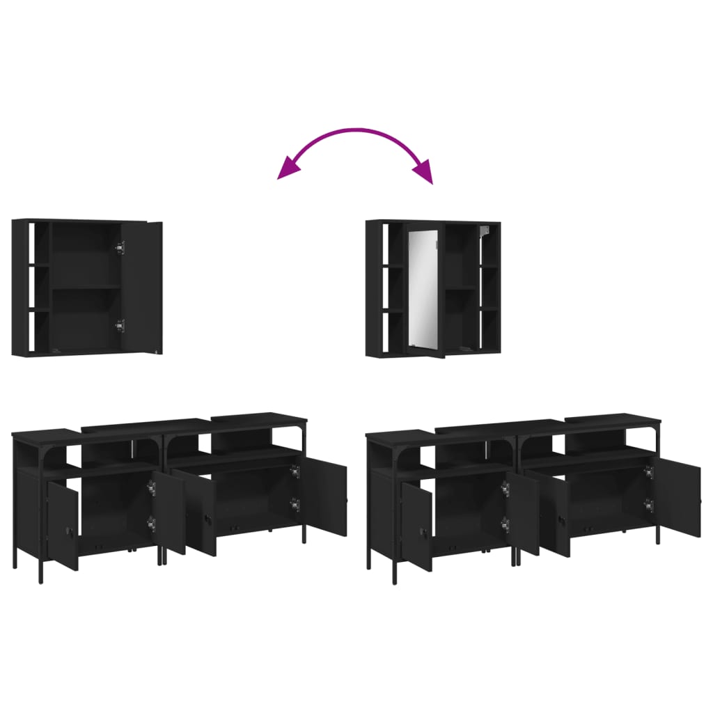 3-delige Badkamerkastenset bewerkt hout zwart is nu te koop bij PeponiXL, paradijselijk wonen!
