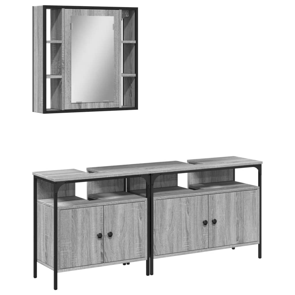 3-delige Badkamermeubelset bewerkt hout grijs sonoma eikenkleur is nu te koop bij PeponiXL, paradijselijk wonen!