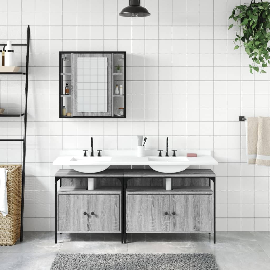 3-delige Badkamermeubelset bewerkt hout grijs sonoma eikenkleur is nu te koop bij PeponiXL, paradijselijk wonen!
